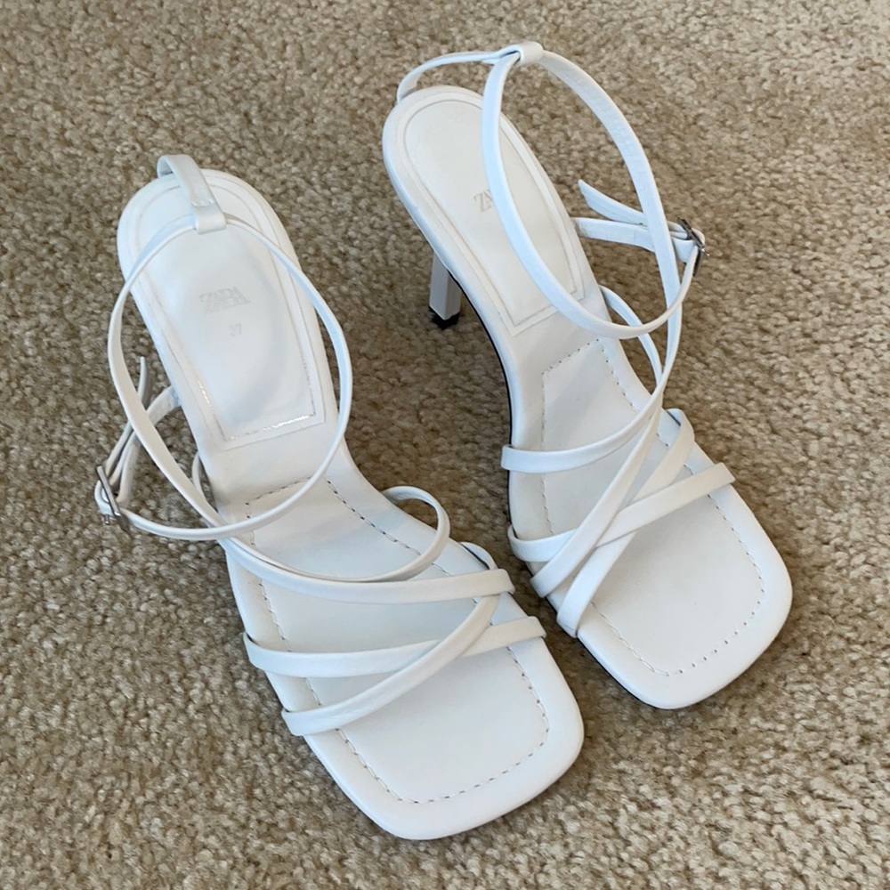 Zara White Strappy Heels
